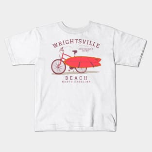 Wrightsville Beach, NC Summer Vacation Bike and Surfboard Kids T-Shirt